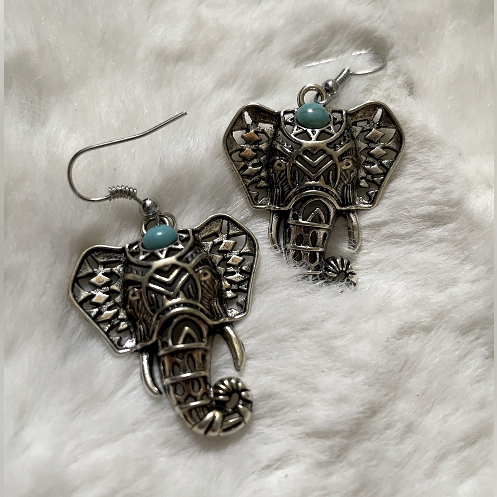 Bohemian Style Turquoise Elephant Earrings
